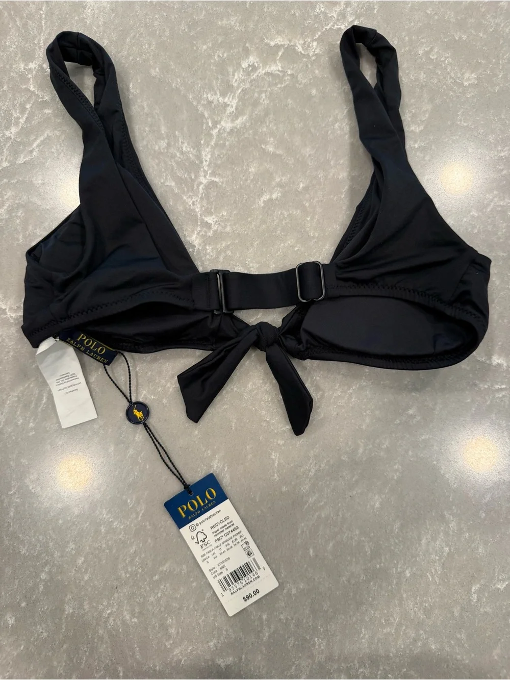 Polo Ralph Lauren Black Tie Front Bikini Top Size Small NWT